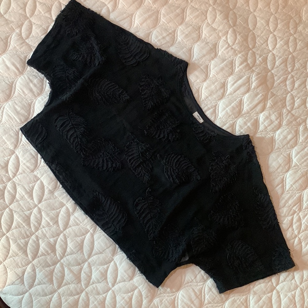 Aritzia (Wilfred) sheer black crop top with leaf design; size S
